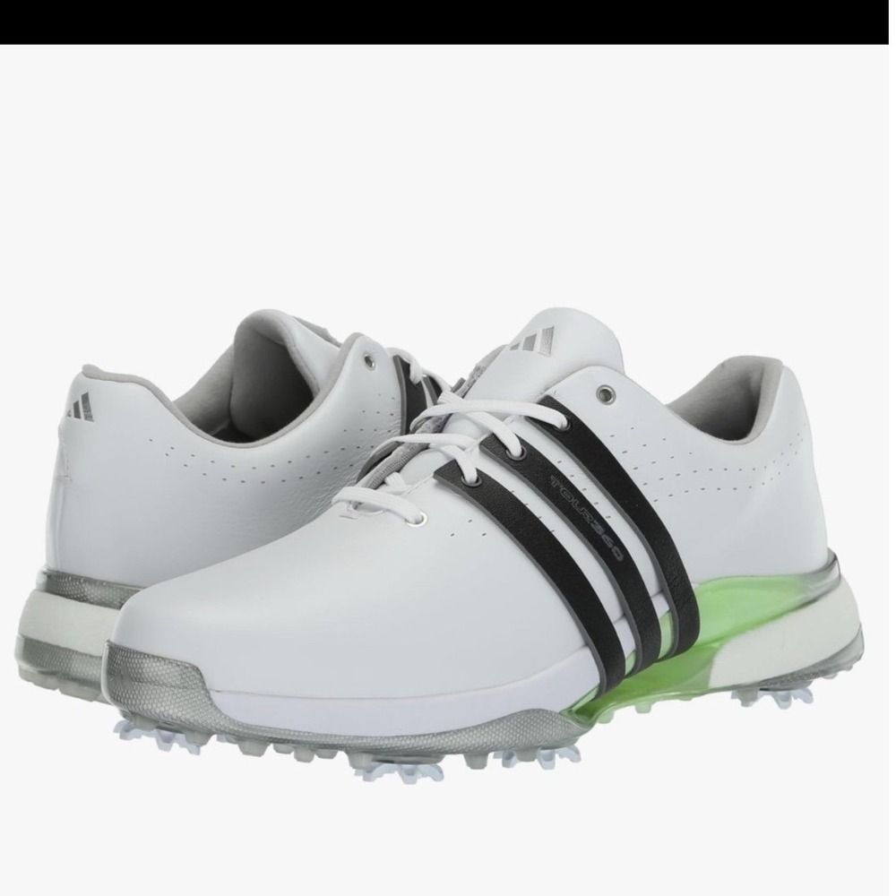 Adidas Tour360 24 Golf Shoes Womens White Black Lime Green Spiked‎ NEW size 7.5 - Picture 2 of 16